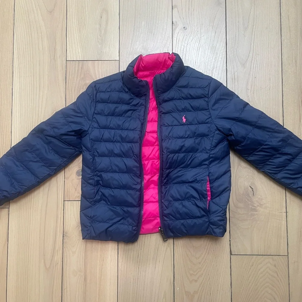 Ralph Lauren Polo Bright Pink and Navy Reversible Puffer Jacket - Picture 6 of 7